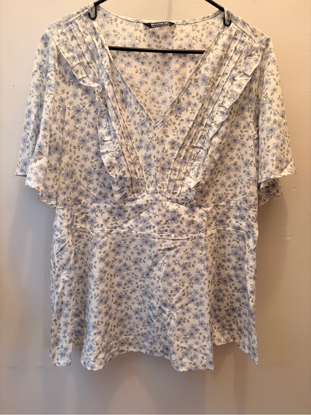 BloomChic Pale Blue Floral Ruffle V-Neck Blouse